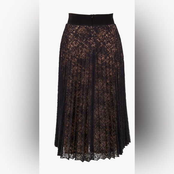 D.EXTERIOR Black & Nude Spider Web Embroidered Plissé Skirt Wool Mix Sheer - Picture 2 of 10